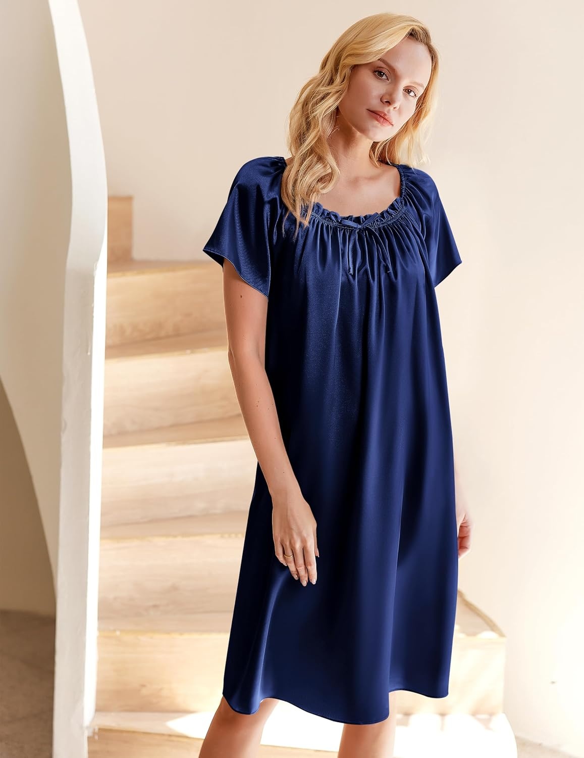 image:imageEkouaer Nightgown for Women Satin Silk Night Gown Loose Plus Size SleepwearNavy Blue