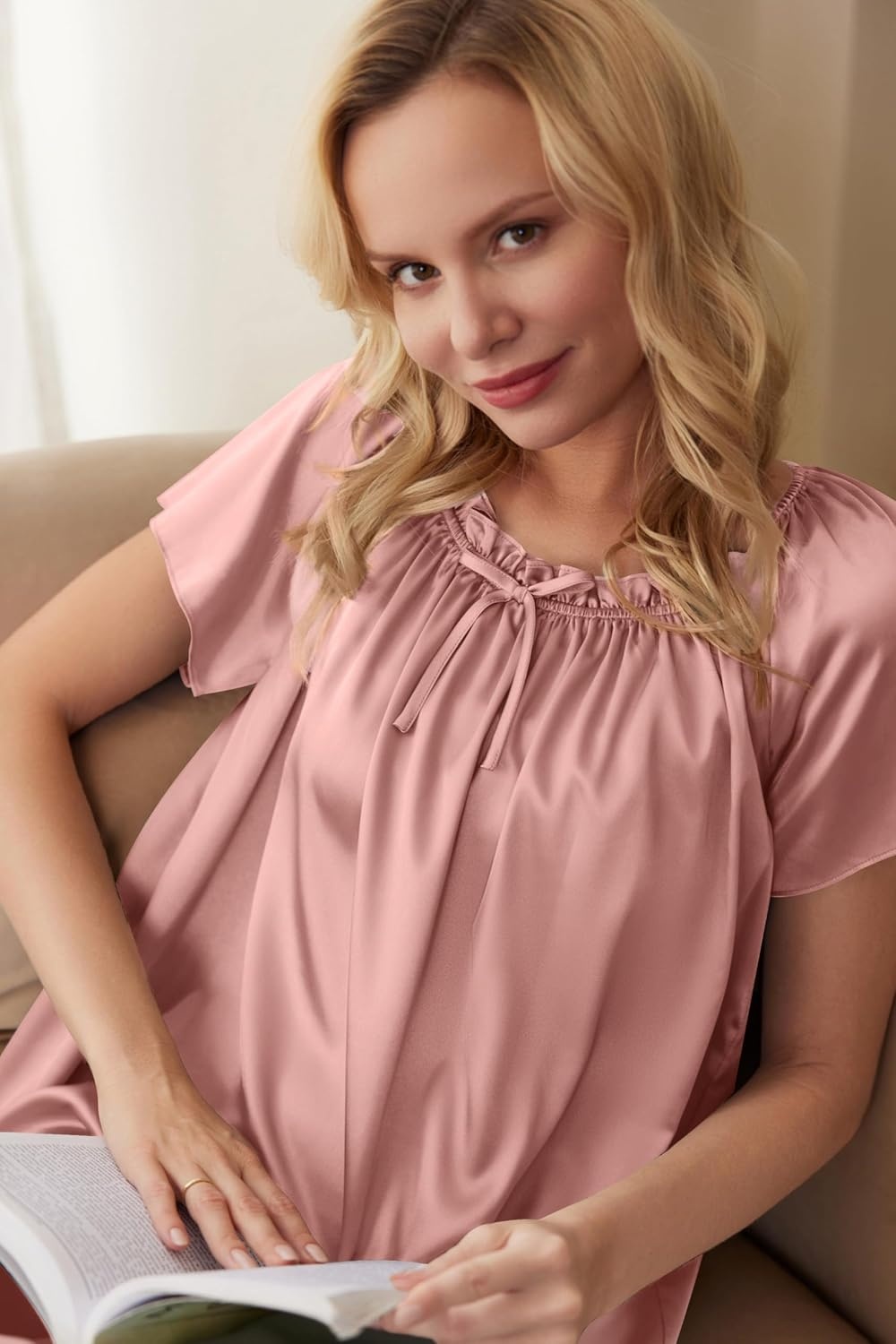 image:imageEkouaer Nightgown for Women Satin Silk Night Gown Loose Plus Size SleepwearPink