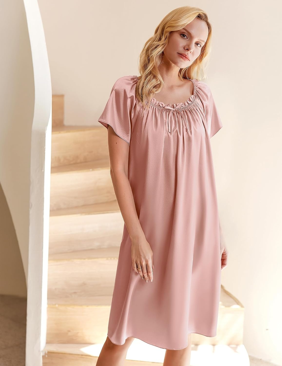 image:imageEkouaer Nightgown for Women Satin Silk Night Gown Loose Plus Size SleepwearPink