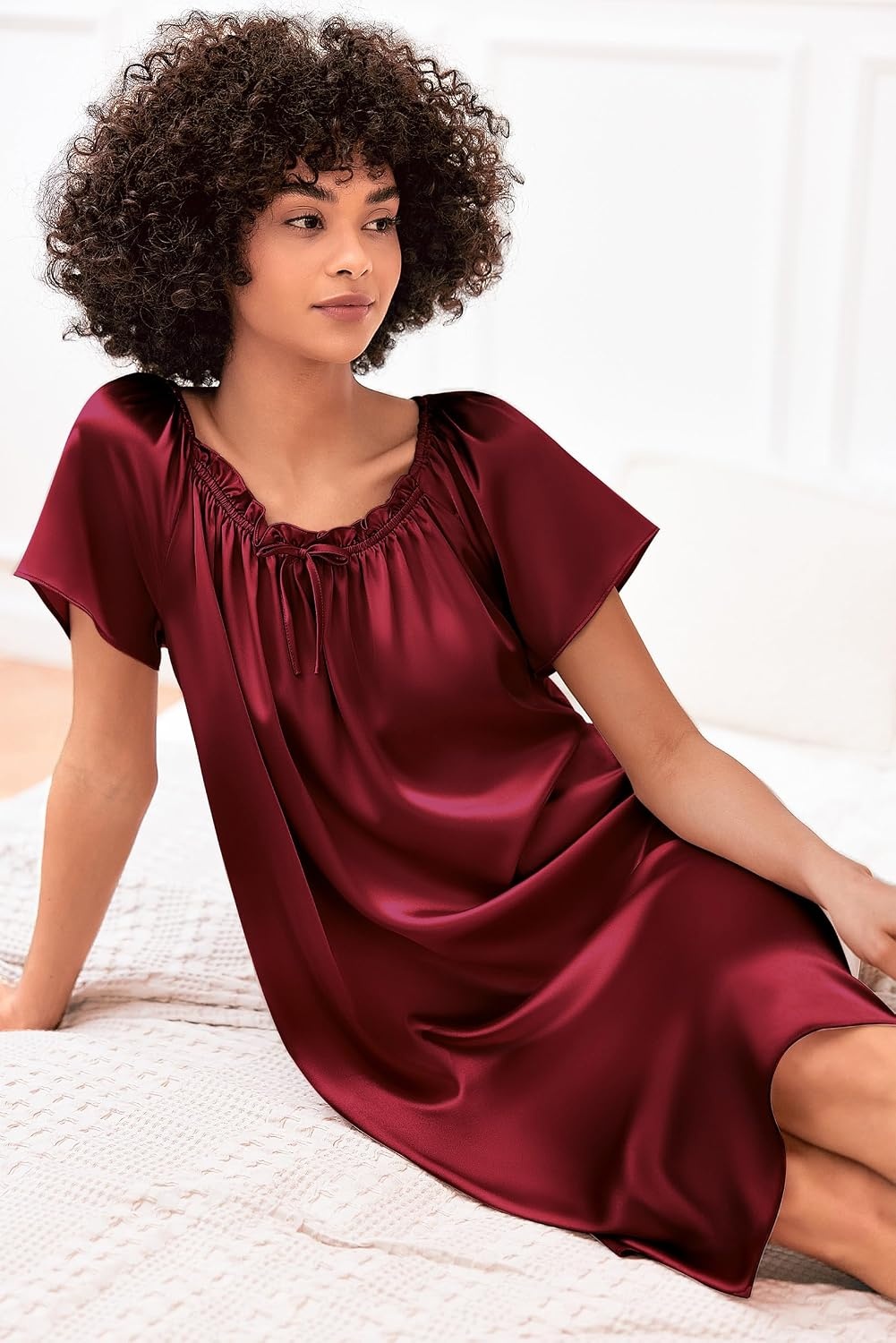 image:imageEkouaer Nightgown for Women Satin Silk Night Gown Loose Plus Size SleepwearWine Red