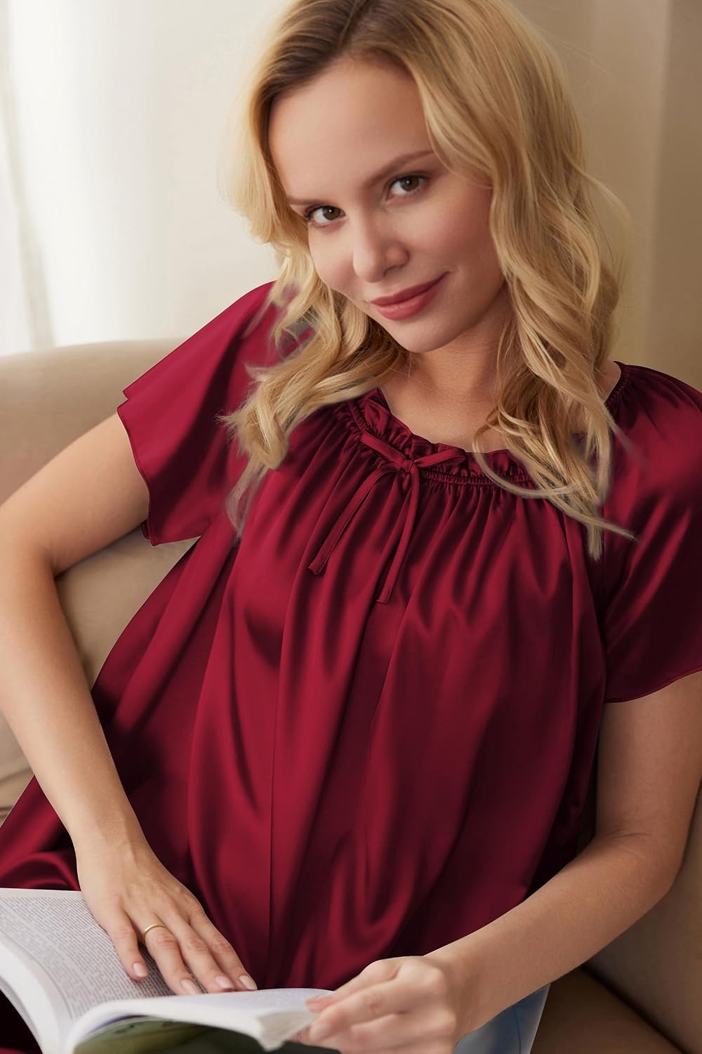 image:imageEkouaer Nightgown for Women Satin Silk Night Gown Loose Plus Size SleepwearWine Red