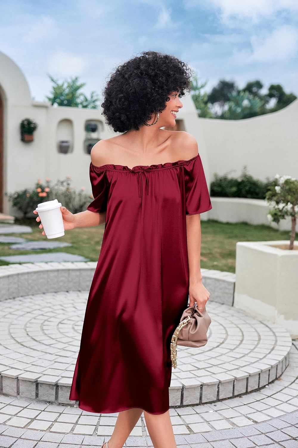 image:imageEkouaer Nightgown for Women Satin Silk Night Gown Loose Plus Size SleepwearWine Red