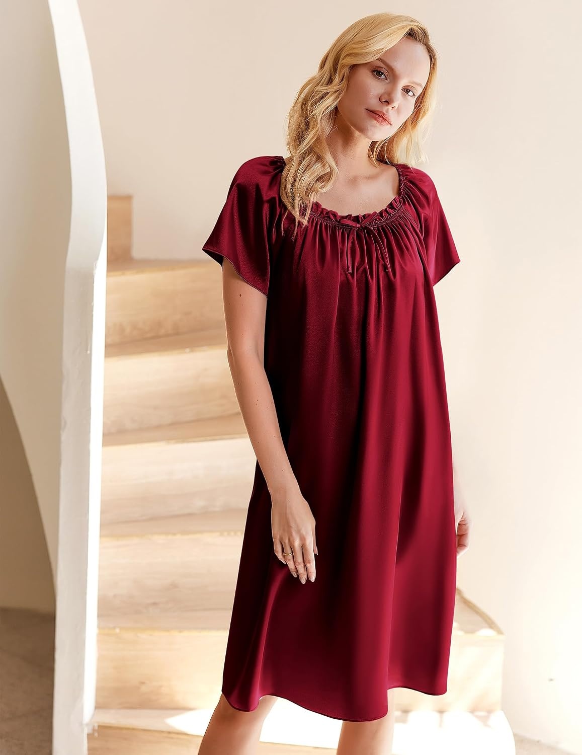 image:imageEkouaer Nightgown for Women Satin Silk Night Gown Loose Plus Size SleepwearWine Red