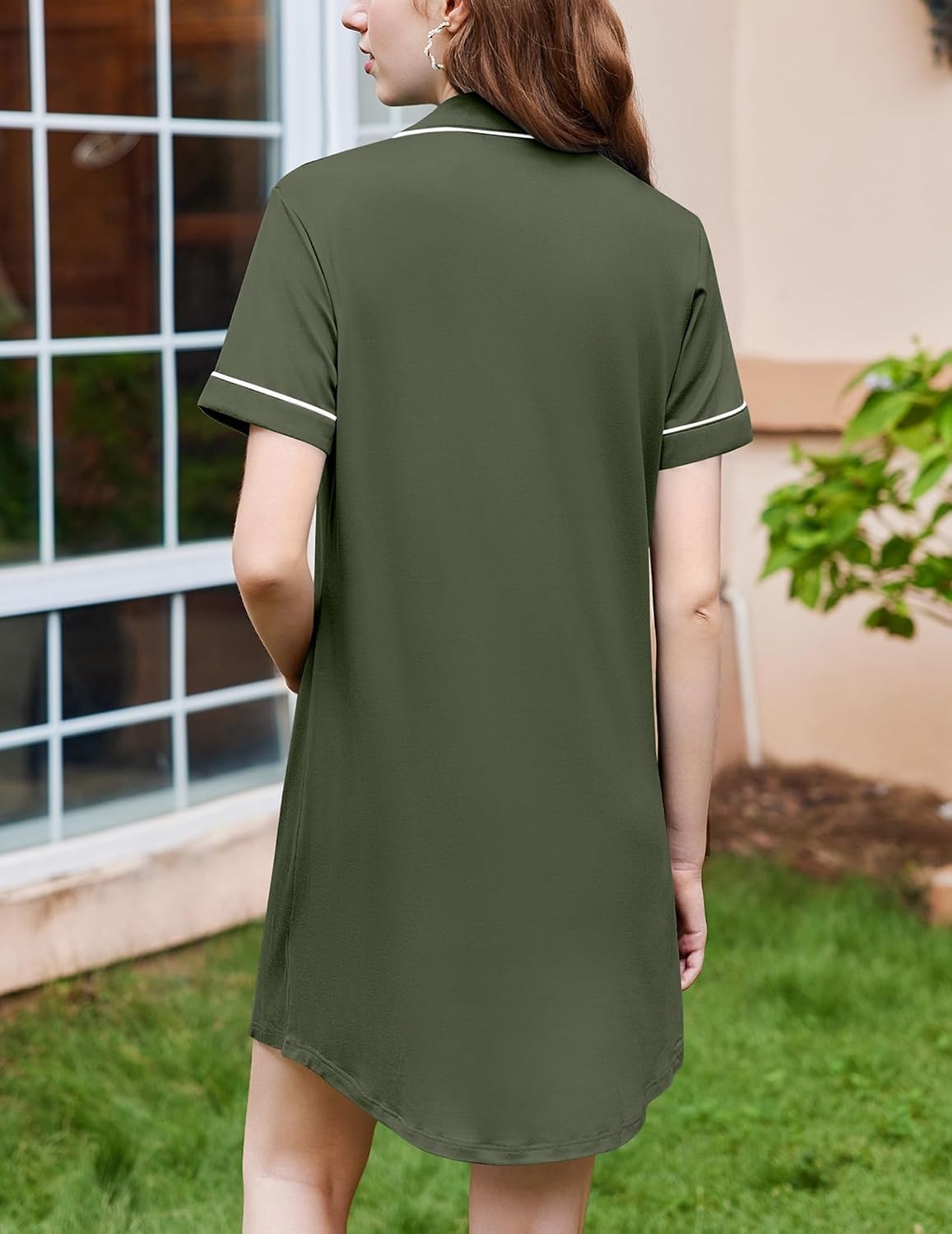 image:imageEkouaer Nightgowns for Women Button Down Night Gowns Short Sleeve SleepwearDeep Green