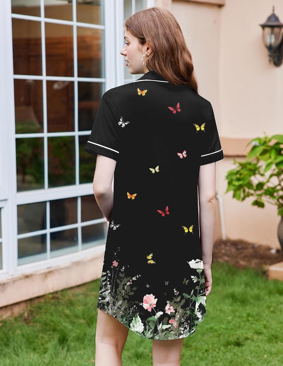 image:imageEkouaer Nightgowns for Women Button Down Night Gowns Short Sleeve SleepwearGreen Leaf