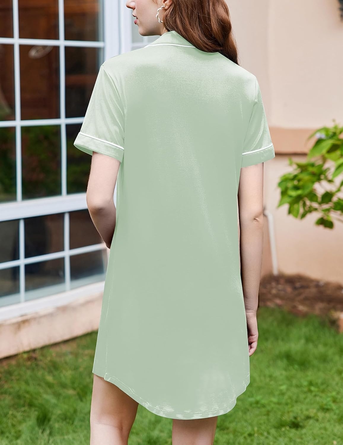 image:imageEkouaer Nightgowns for Women Button Down Night Gowns Short Sleeve SleepwearLight Green