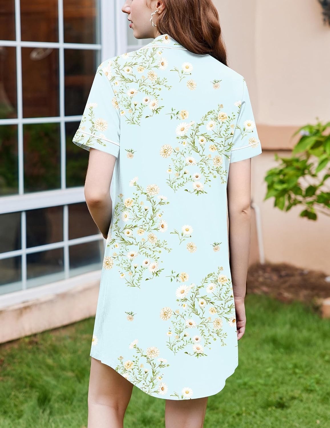 image:imageEkouaer Nightgowns for Women Button Down Night Gowns Short Sleeve SleepwearLight Green Floral
