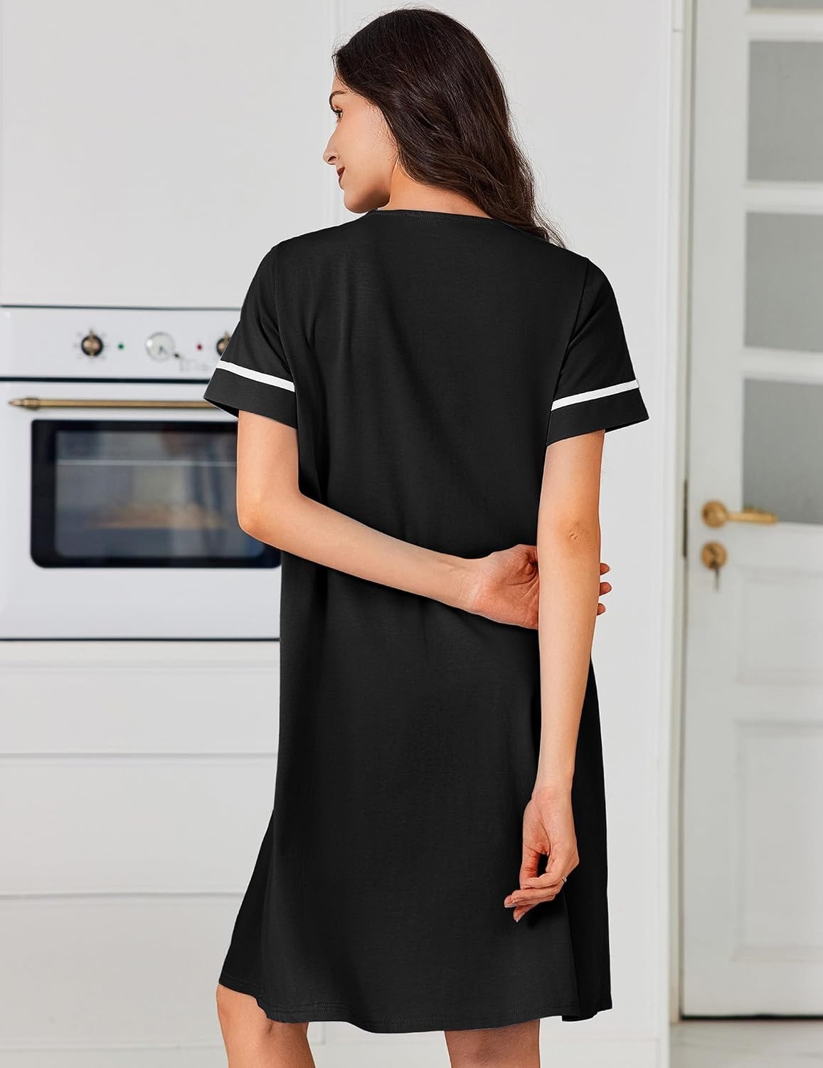 image:imageEkouaer Nightgowns for Women Cotton House Dress with Pockets Button DusterBlack