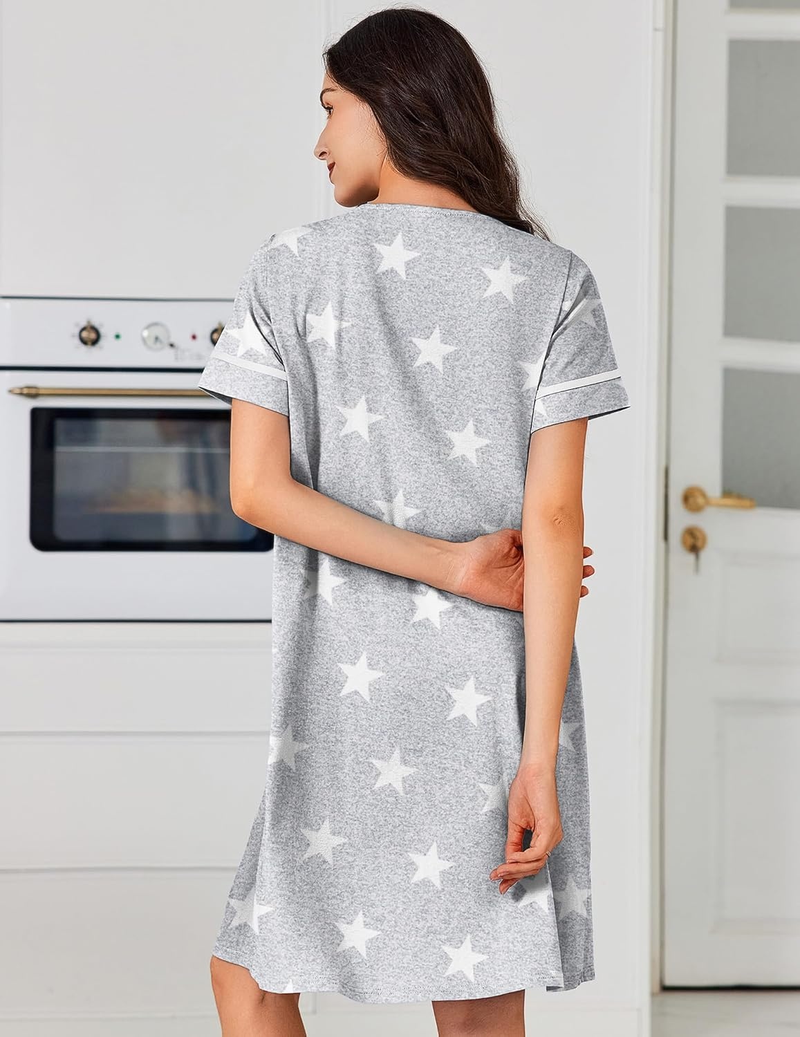 image:imageEkouaer Nightgowns for Women Cotton House Dress with Pockets Button DusterGrey Stars