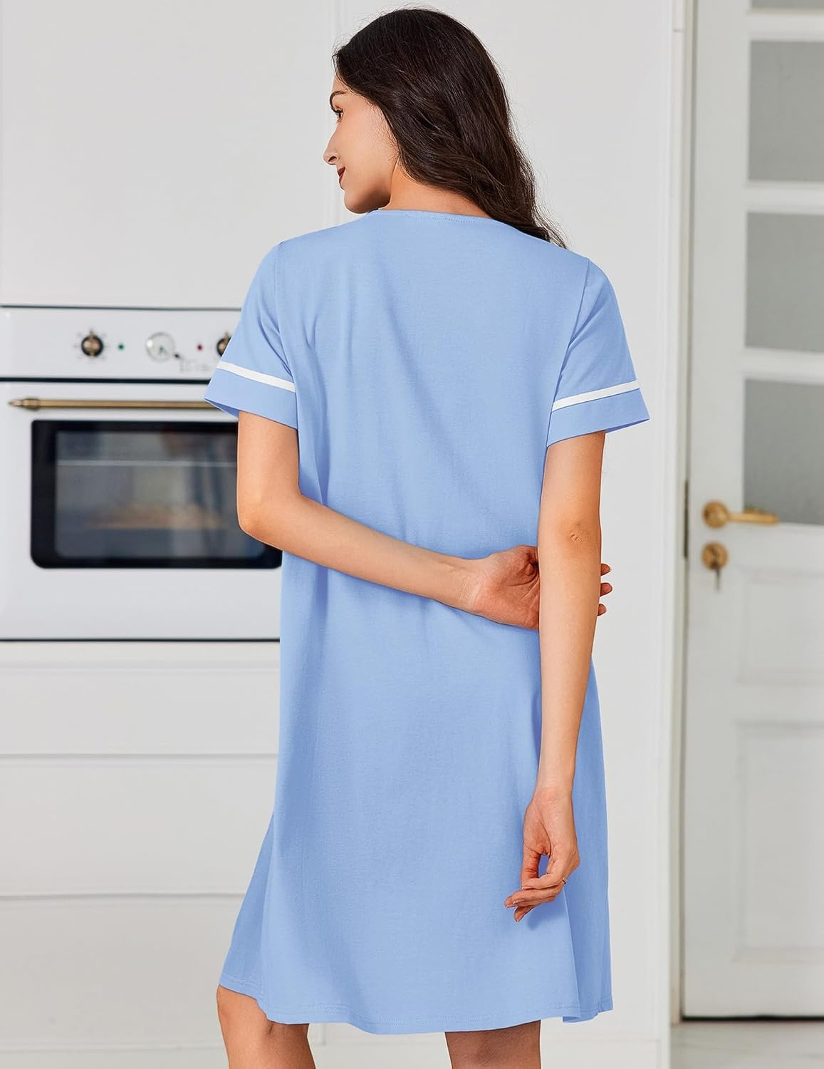 image:imageEkouaer Nightgowns for Women Cotton House Dress with Pockets Button DusterLight Blue