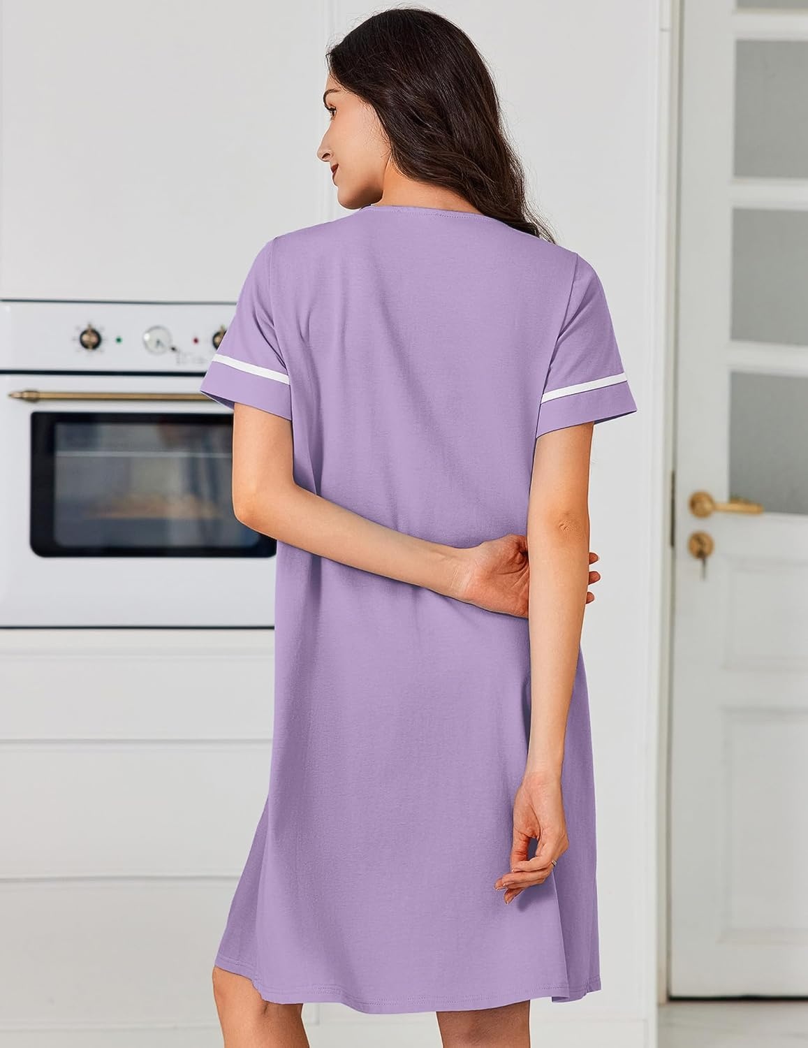 image:imageEkouaer Nightgowns for Women Cotton House Dress with Pockets Button DusterLight Purple