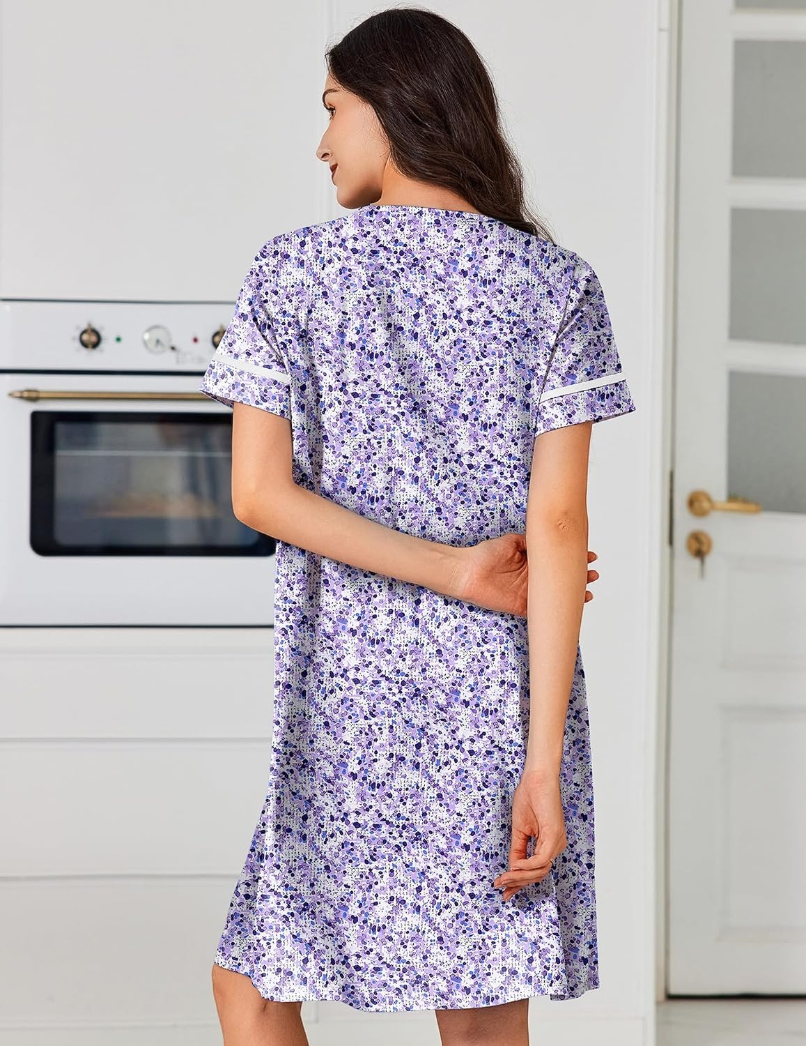 image:imageEkouaer Nightgowns for Women Cotton House Dress with Pockets Button DusterPurple Dots
