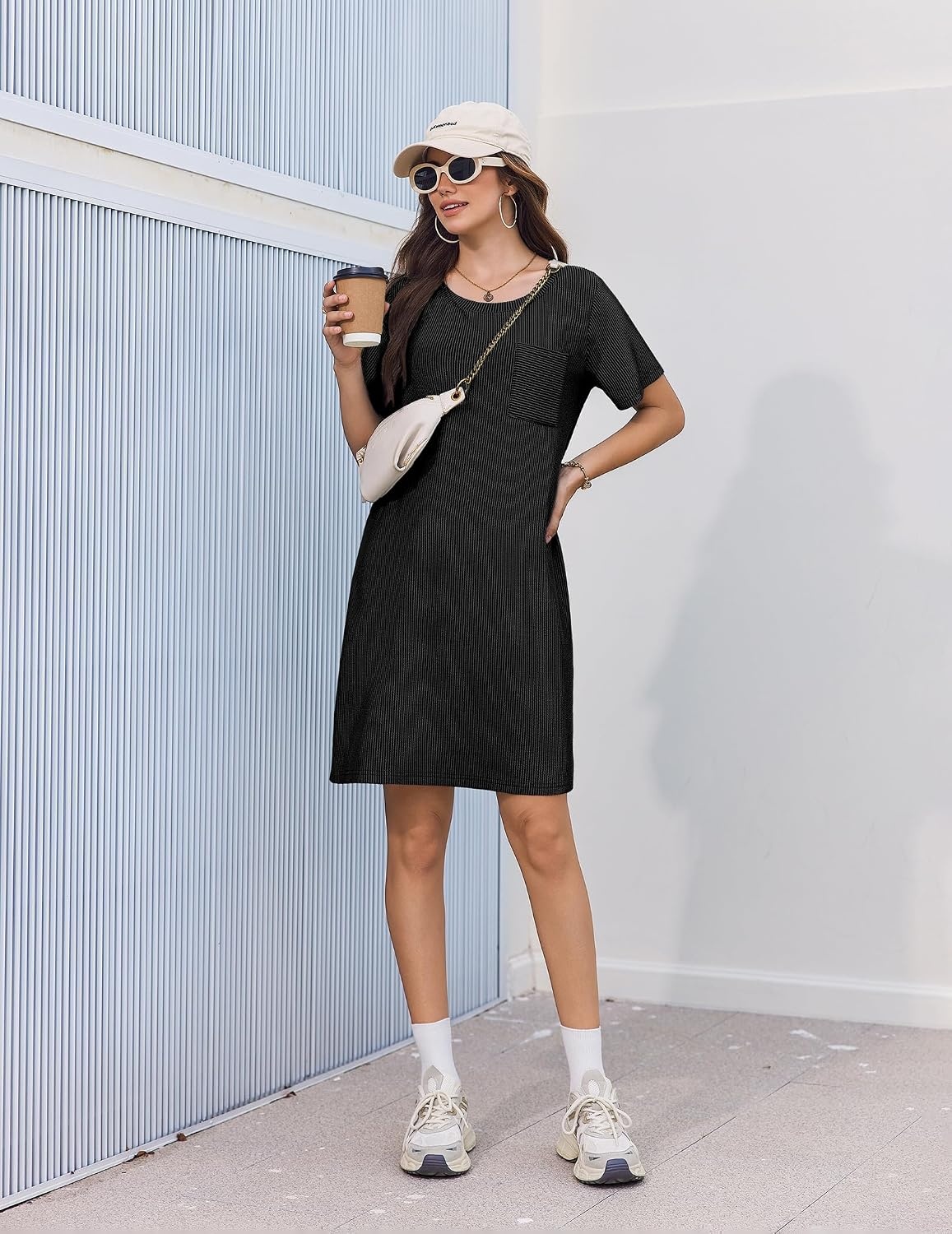 image:imageEkouaer Nightgowns for Women Ribbed Viscose Sleep Shirts Tshirt Sleep Dress Short Sleeve Night Shirt with Chest Pocket S2XLBlack