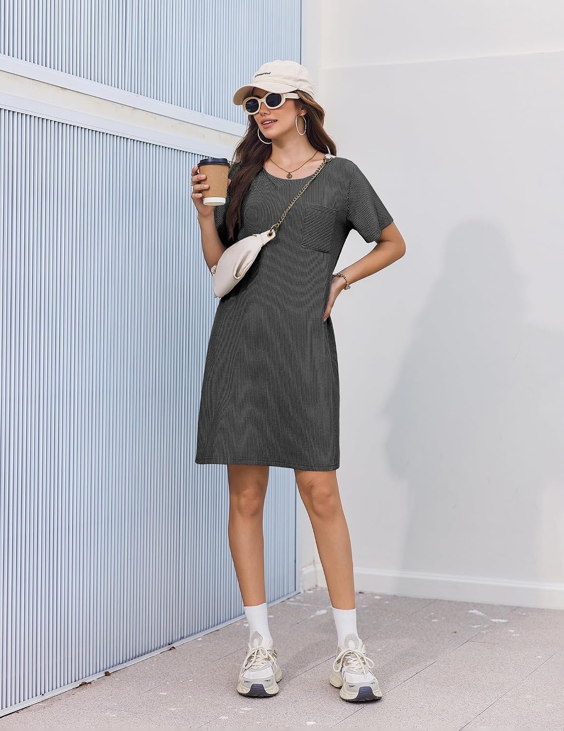 image:imageEkouaer Nightgowns for Women Ribbed Viscose Sleep Shirts Tshirt Sleep Dress Short Sleeve Night Shirt with Chest Pocket S2XLDeep Gray