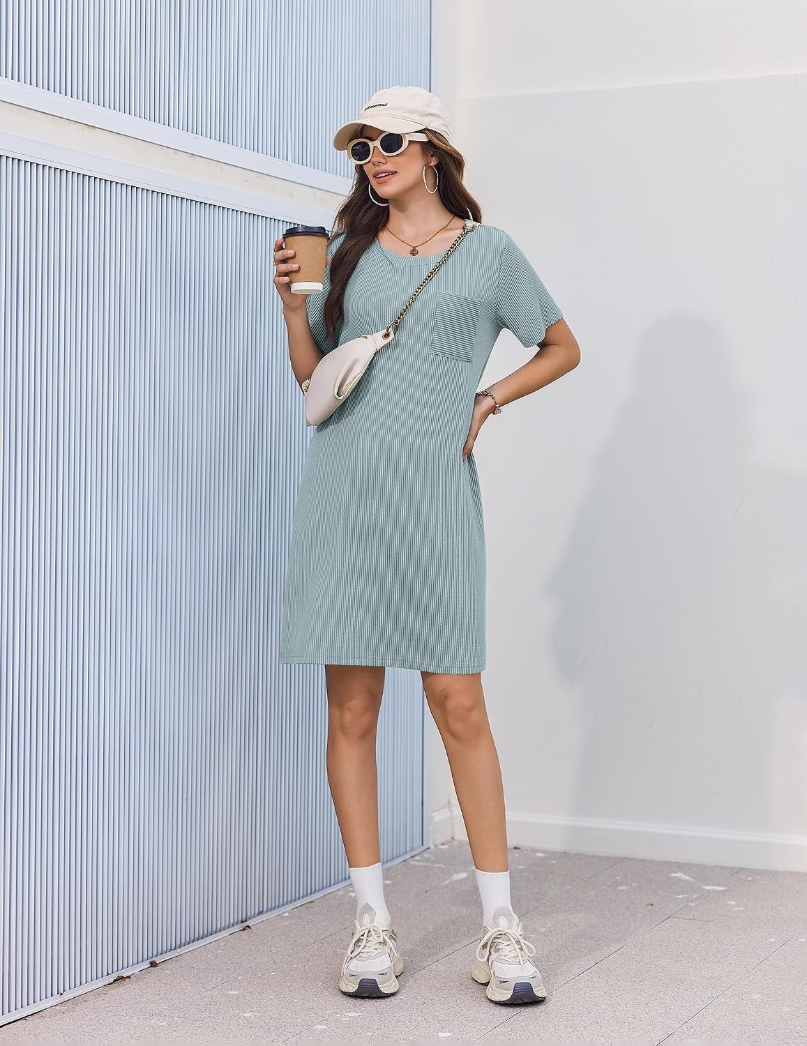 image:imageEkouaer Nightgowns for Women Ribbed Viscose Sleep Shirts Tshirt Sleep Dress Short Sleeve Night Shirt with Chest Pocket S2XLGlacial Green
