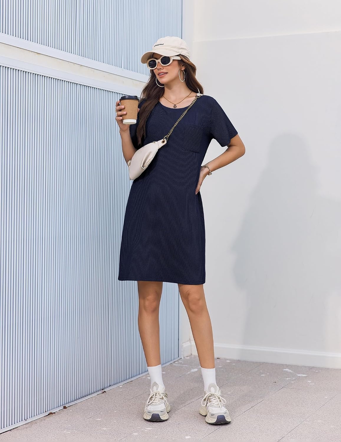 image:imageEkouaer Nightgowns for Women Ribbed Viscose Sleep Shirts Tshirt Sleep Dress Short Sleeve Night Shirt with Chest Pocket S2XLNavy Blue