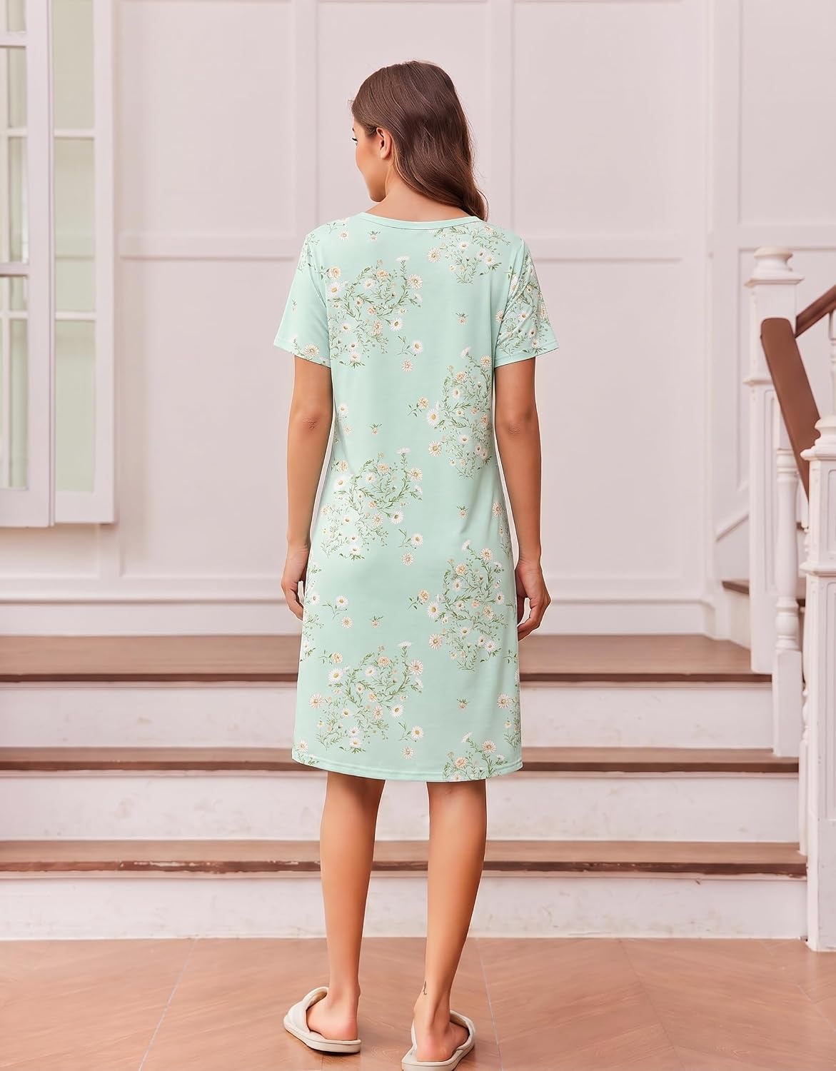 image:imageEkouaer Nightgowns for Women Short Sleeve Night Dress Printed SleepwearLight Green Daisy