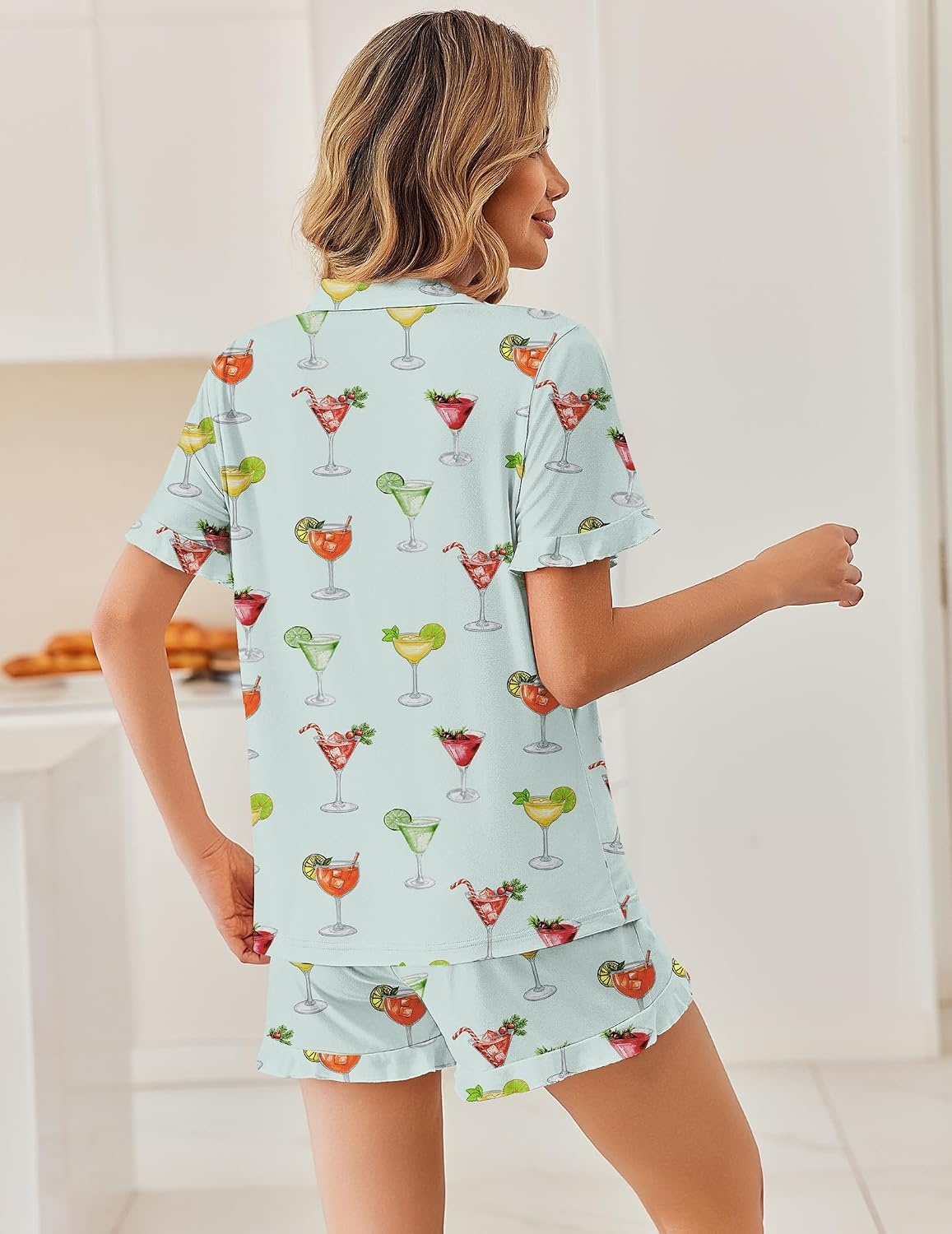 image:imageEkouaer Pajamas Set for Women Button Down Pjs Lounge Sets Ruffle SleepwearGreen Cocktail Glass