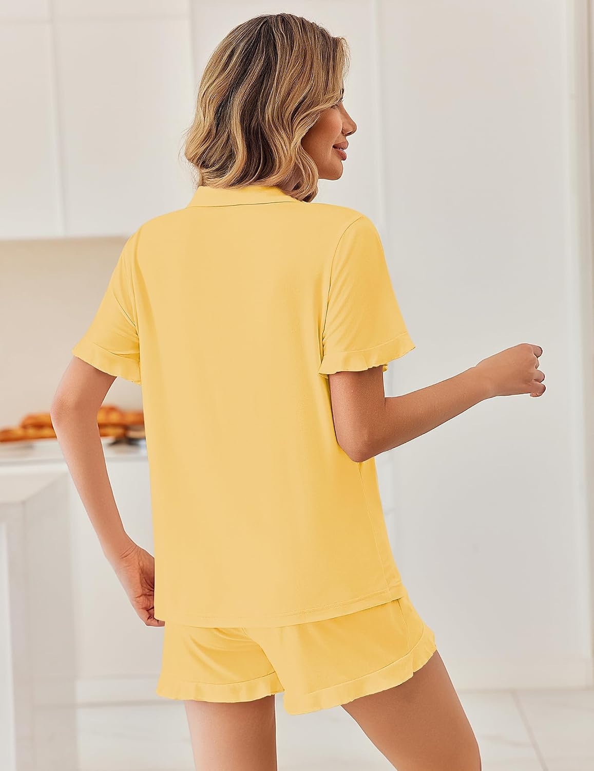 image:imageEkouaer Pajamas Set for Women Button Down Pjs Lounge Sets Ruffle SleepwearYellow