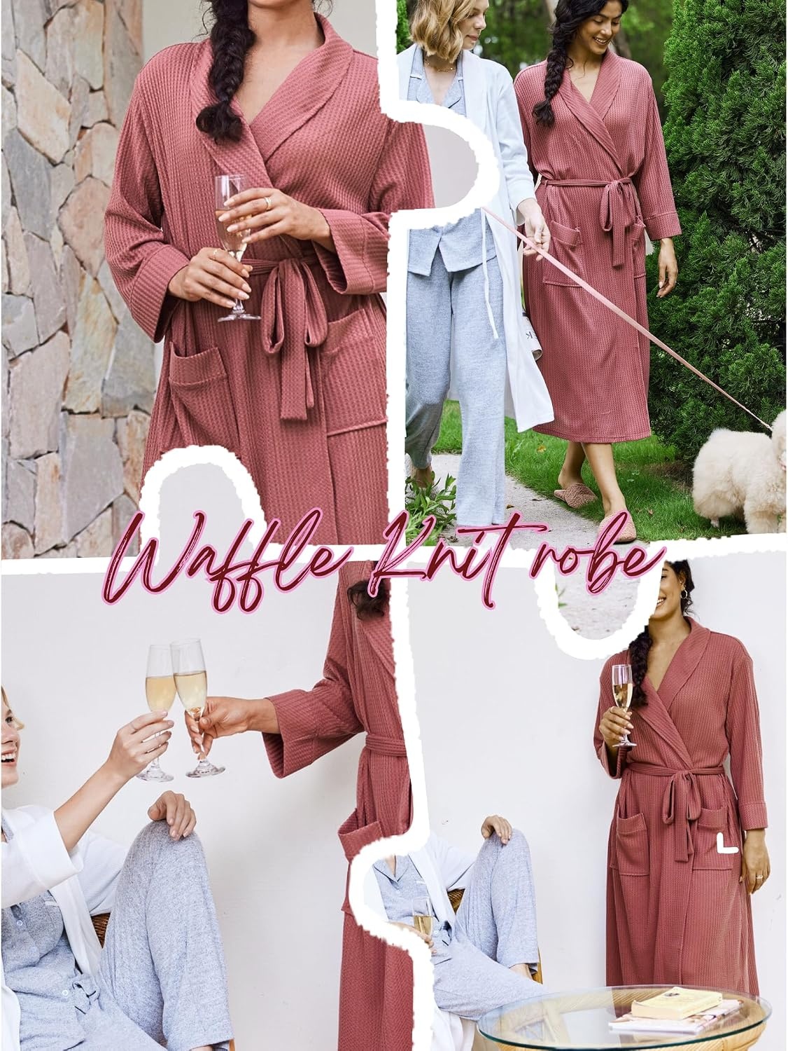 image:imageEkouaer Robes for Women Long Waffle Knit Bathrobe Shawl Collar House CoatsGray PurpleBig Waffle