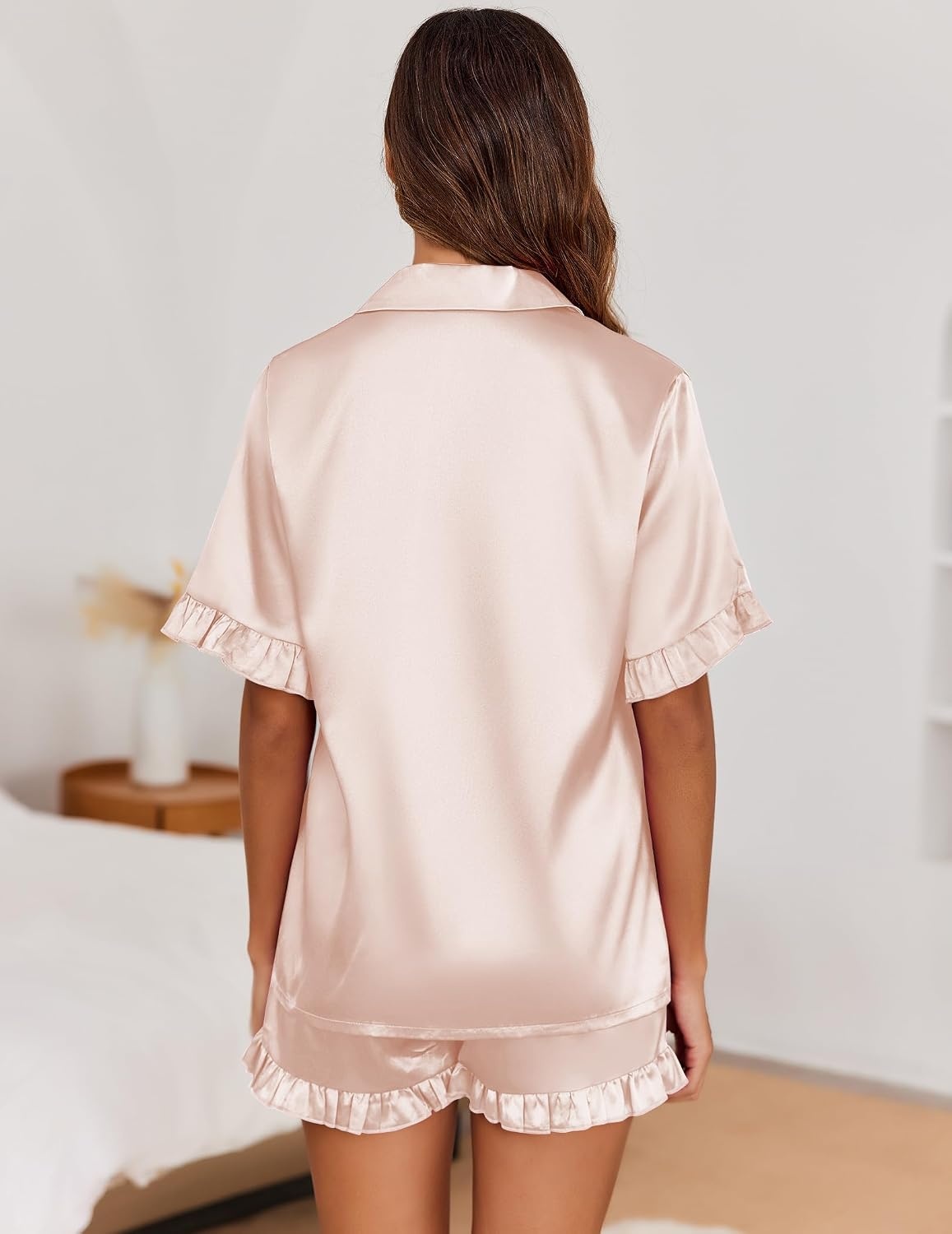 image:imageEkouaer Satin Pajama Set for Women 2 Piece Pj Sets Short Sleeve SleepwearChampagne