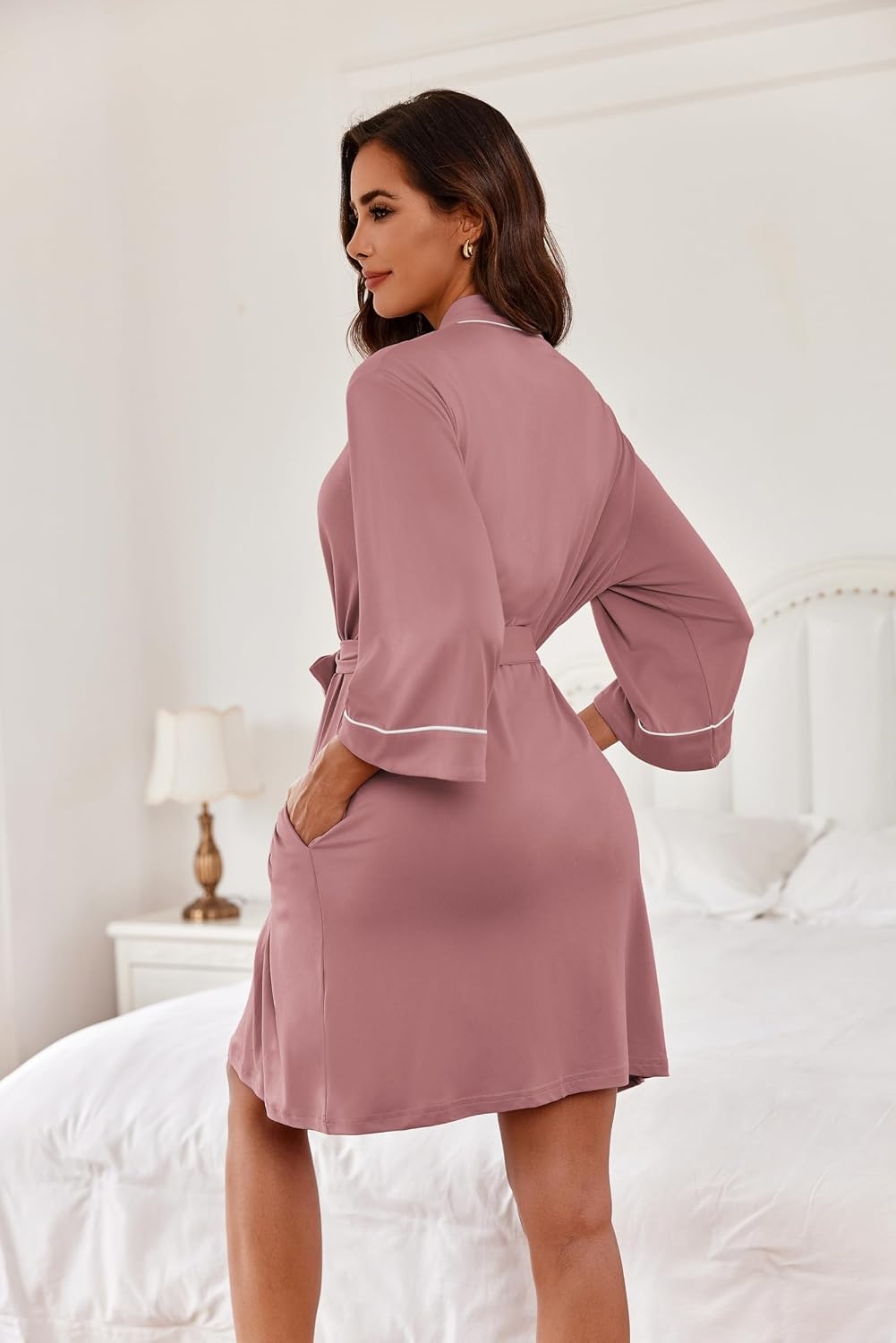 image:imageEkouaer Women Robes Knee Length Kimono Bathrobe Lightweight Soft SleepwearGray Purple
