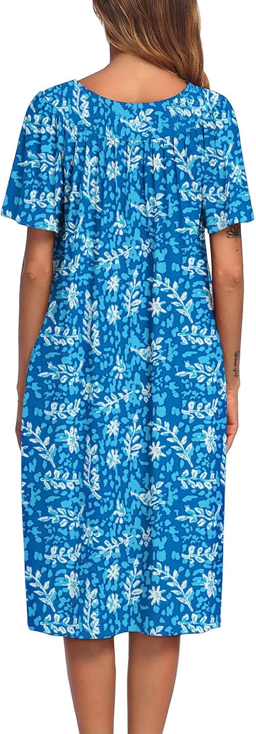 image:imageEkouaer Womens House Dress with PocketsDeep Bluelight Bluewhite