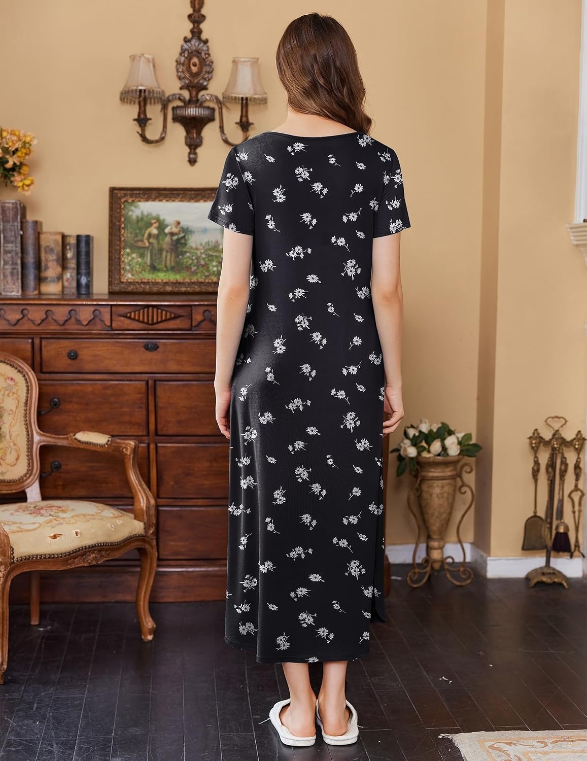 image:imageEkouaer Womens Nursing Dress Breastfeeding Summer V Neck Maternity DressesBlackfloralwhite