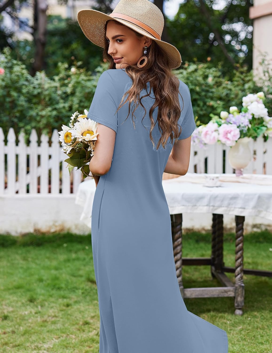 image:imageEkouaer Womens Nursing Dress Breastfeeding Summer V Neck Maternity DressesGrey Blue