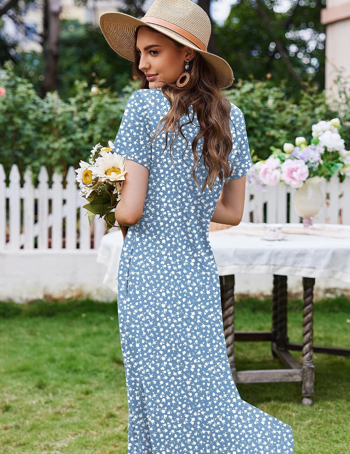 image:imageEkouaer Womens Nursing Dress Breastfeeding Summer V Neck Maternity DressesLight Blue Floral
