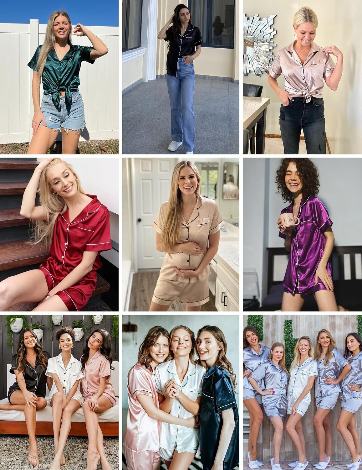 image:imageEkouaer Womens Pajamas Silk Satin Short Sleeve Button Down Pjs Shorts SetBlack
