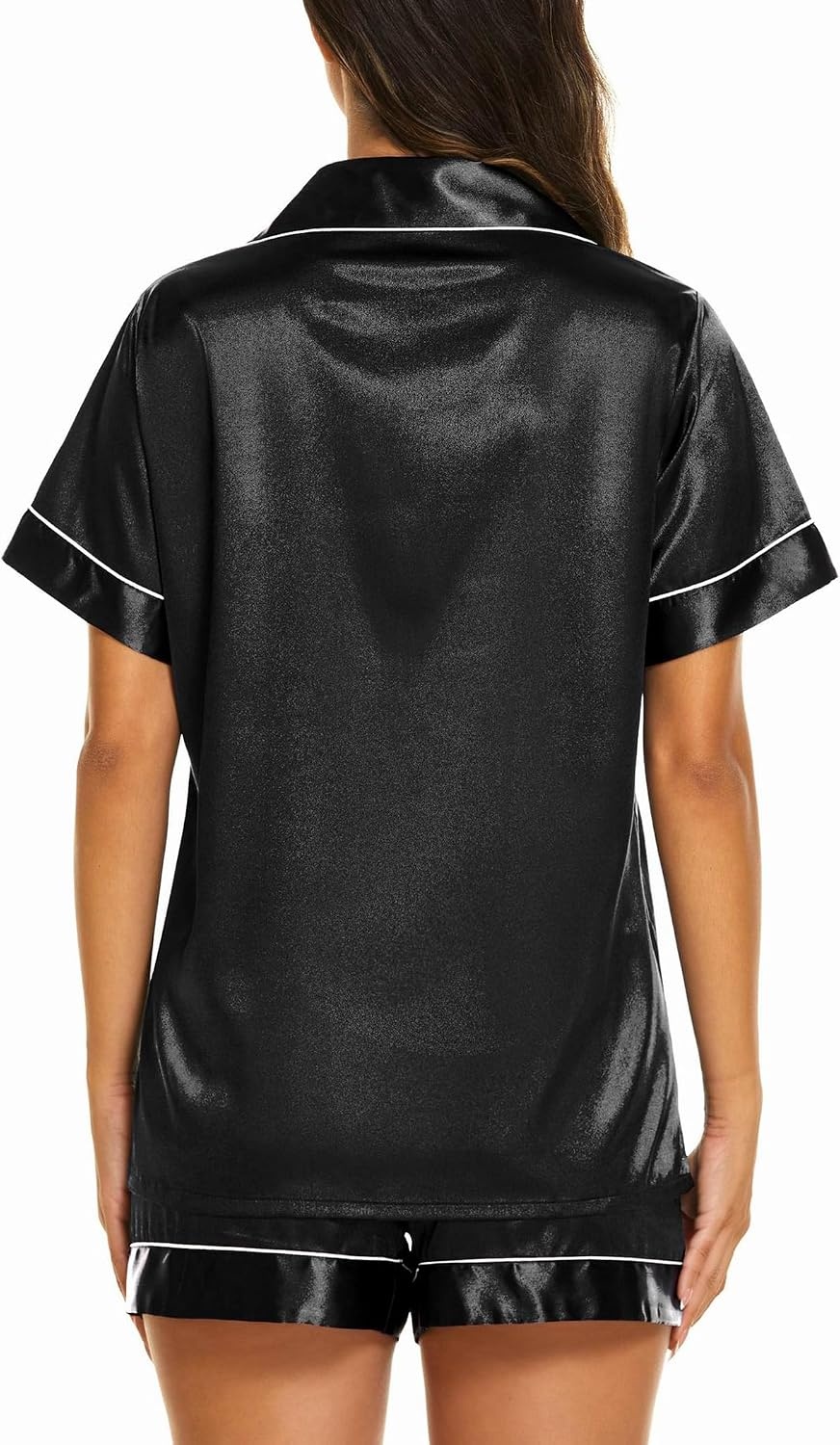 image:imageEkouaer Womens Pajamas Silk Satin Short Sleeve Button Down Pjs Shorts SetBlack