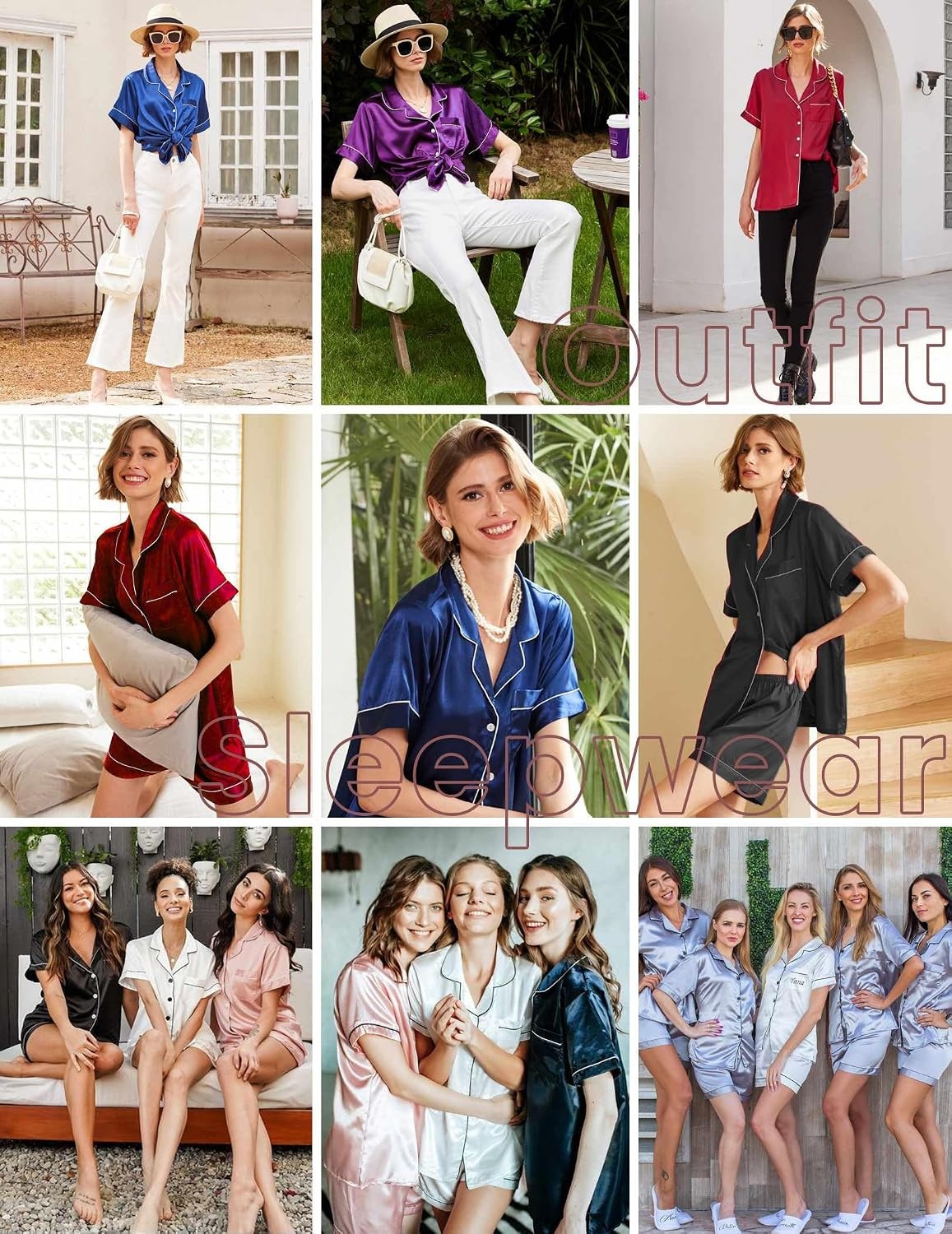 image:imageEkouaer Womens Pajamas Silk Satin Short Sleeve Button Down Pjs Shorts SetHeart Blue Striped