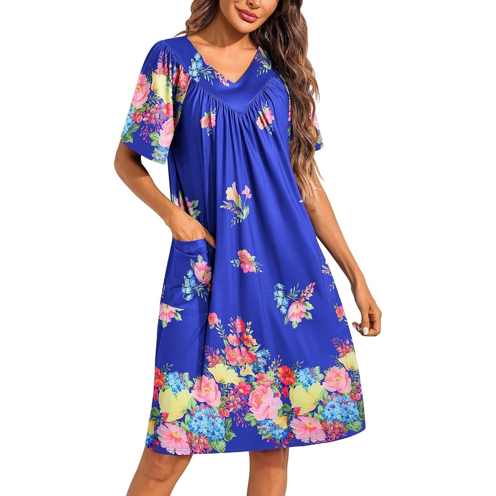 image:imageEkouaer Moo Moos for Women Floral Print House Dress with Pockets NightgownBloom Flower