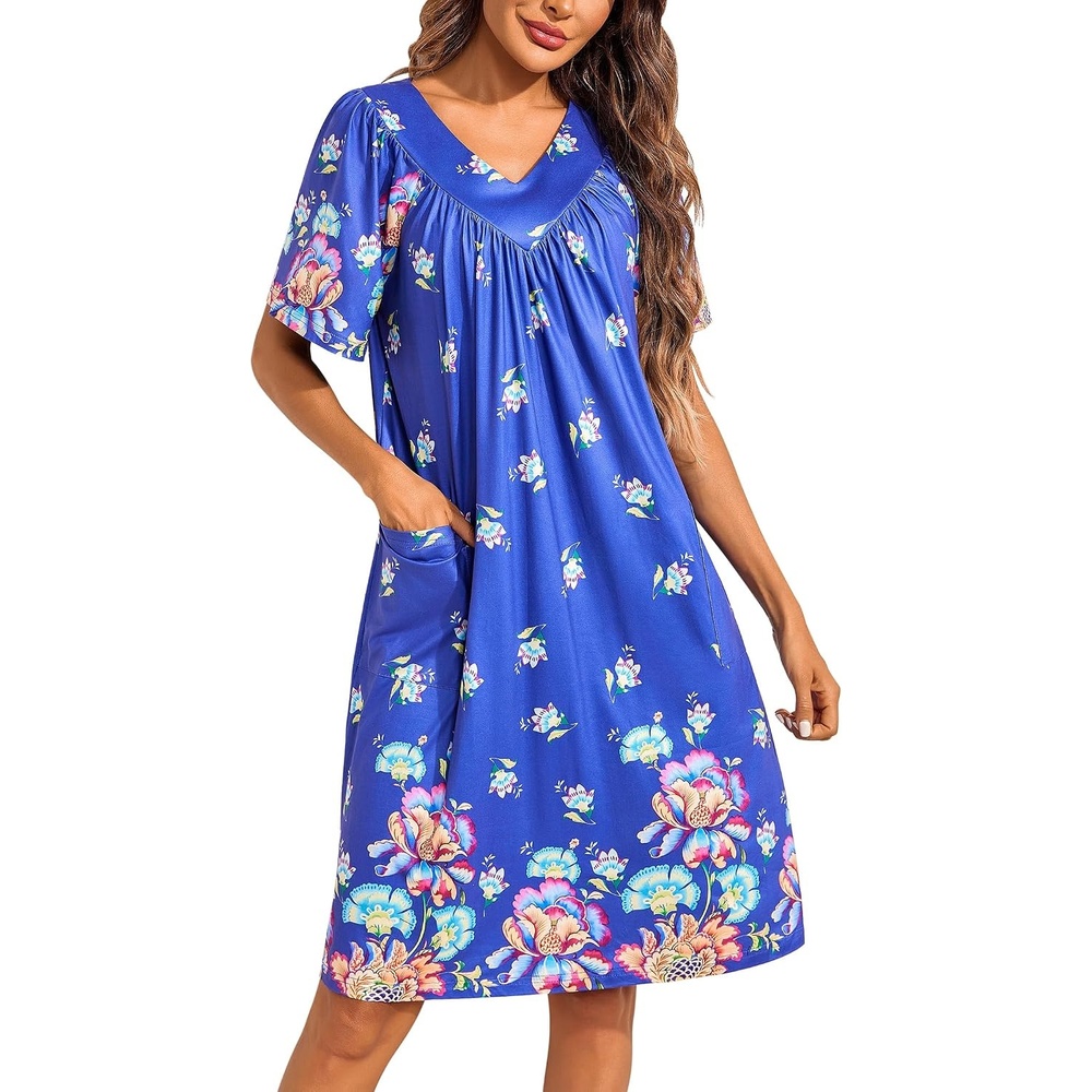 image:imageEkouaer Moo Moos for Women Floral Print House Dress with Pockets NightgownBlue Flower