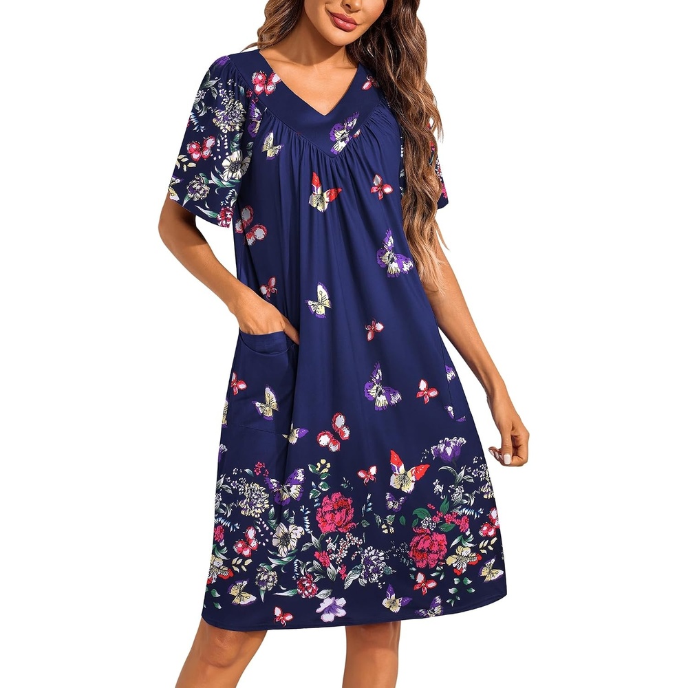 image:imageEkouaer Moo Moos for Women Floral Print House Dress with Pockets NightgownButterfly and Flower