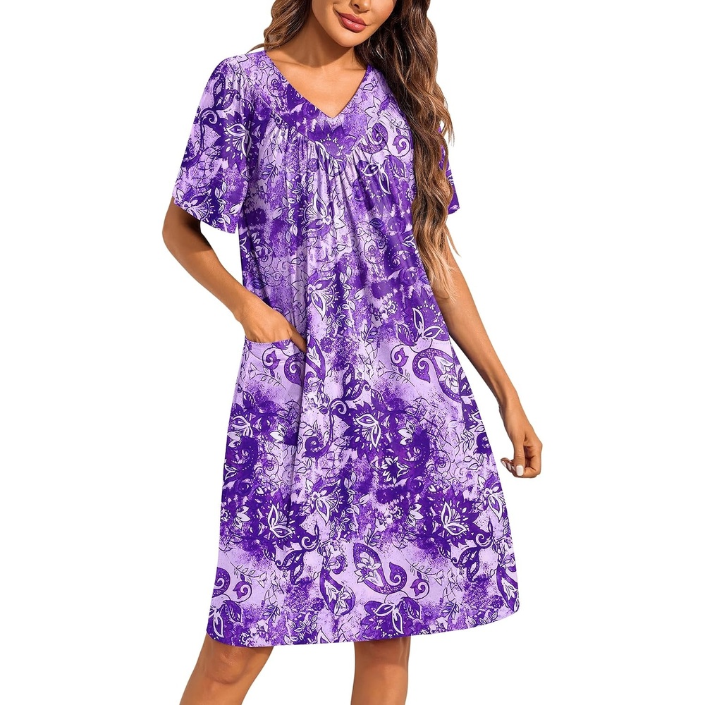 image:imageEkouaer Moo Moos for Women Floral Print House Dress with Pockets NightgownFloral Purple