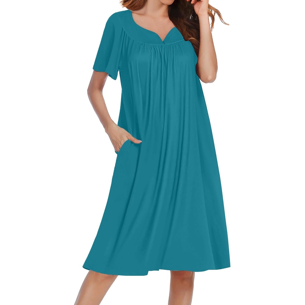 image:imageEkouaer Moo Moos for Women Short Sleeve House Dress with PocketsBlue Green