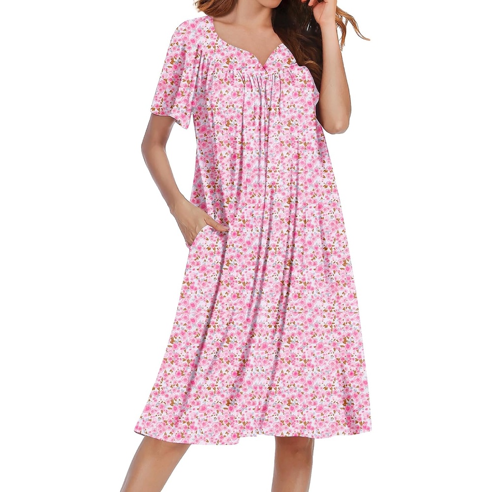 image:imageEkouaer Moo Moos for Women Short Sleeve House Dress with PocketsPink Floral