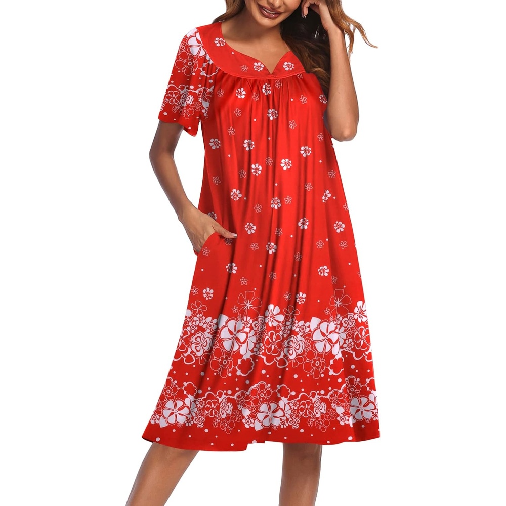 image:imageEkouaer Womens House Dress with PocketsRedwhite