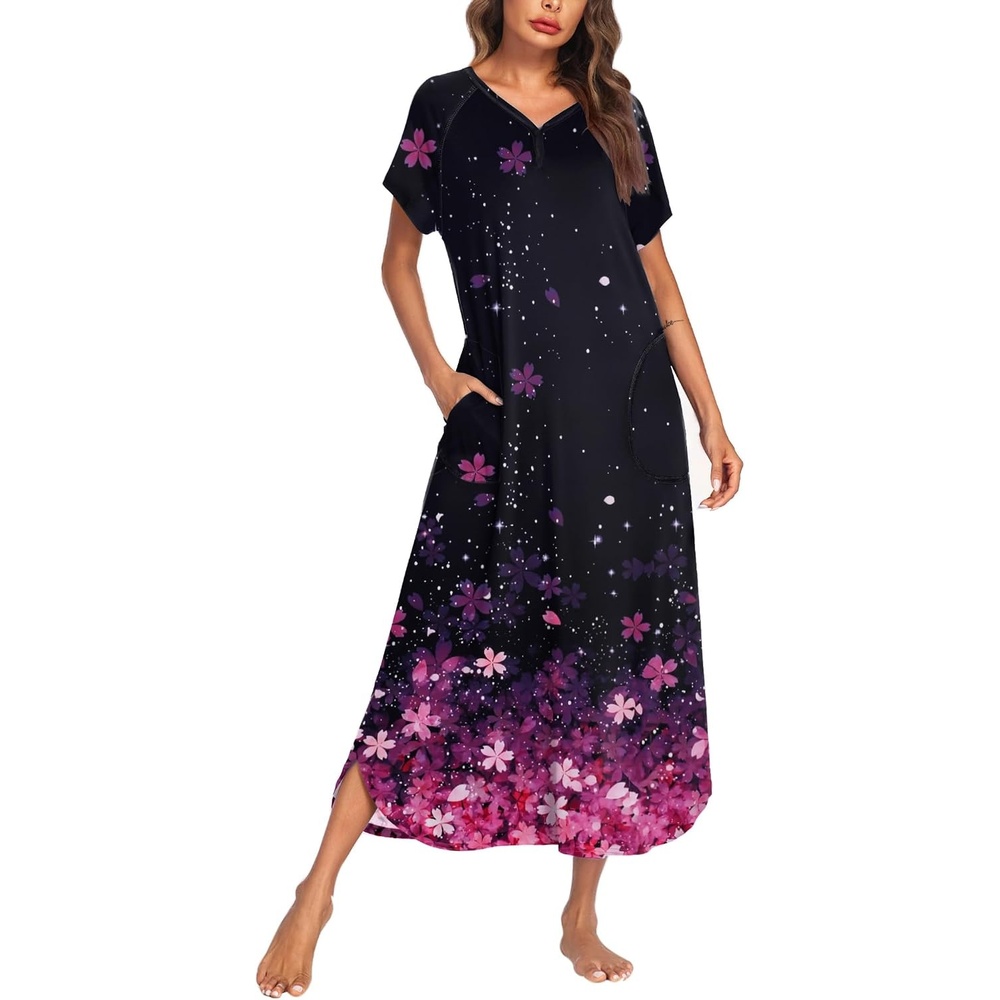 image:imageEkouaer Womens Nightgown Long Nightgowns Full Length Moo Moos with PocketsBlack Sakura