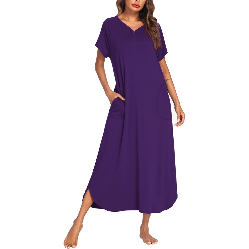 image:imageEkouaer Womens Nightgown Long Nightgowns Full Length Moo Moos with PocketsDark Violet