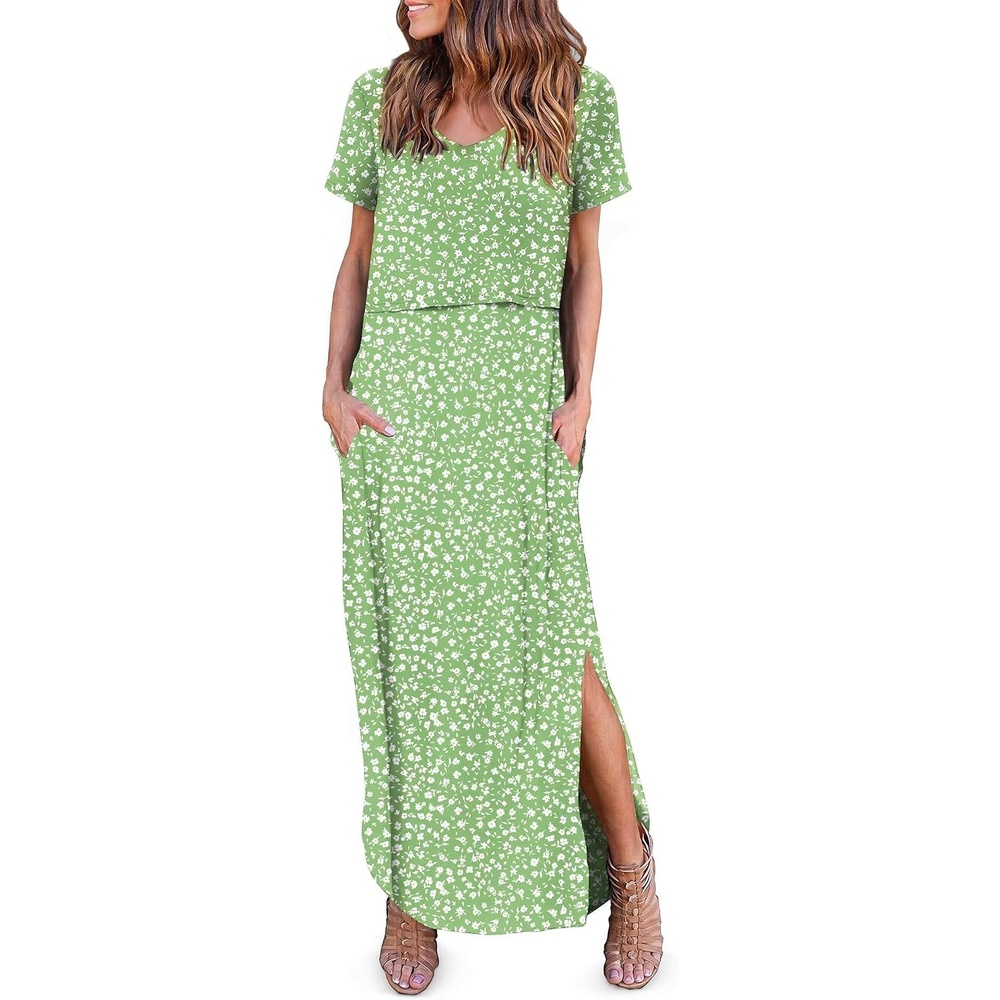 image:imageEkouaer Womens Nursing Dress Breastfeeding Summer V Neck Maternity DressesGreen Floral