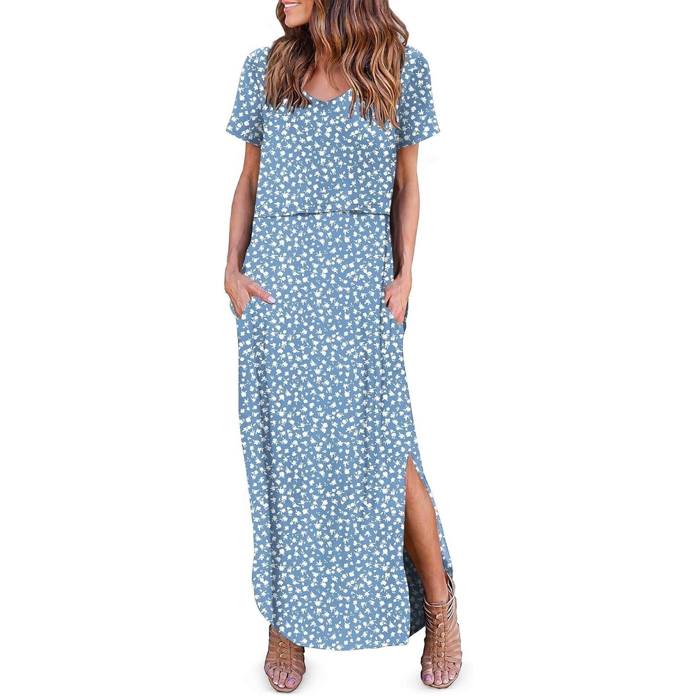 image:imageEkouaer Womens Nursing Dress Breastfeeding Summer V Neck Maternity DressesLight Blue Floral