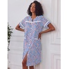Ekouaer House Dress for Women with Pockets Duster Button Down Nightgown(Blue Flower)