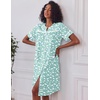 Ekouaer House Dress for Women with Pockets Duster Button Down Nightgown(Green Flower)