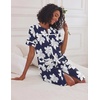 Ekouaer House Dress for Women with Pockets Duster Button Down Nightgown(Navy Flower)