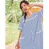 Ekouaer House Dress for Women with Pockets Duster Button Down Nightgown(Navy Stripes)