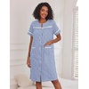 Ekouaer House Dress for Women with Pockets Duster Button Down Nightgown(Navy Stripes)