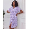 Ekouaer House Dress for Women with Pockets Duster Button Down Nightgown(Purple Dots)